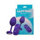 Luv Inc LP41 Luv Plug Large Vibrating Anal Plug Purple packaging and product display with remote control.