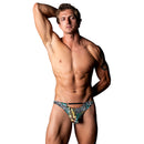 Male Power The Matchmaker 2 Ring Thong Animal Print L/XL worn by a male model showcasing its bold design and uplift pouch.