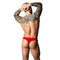 Ultimate Duo Crc Open Ring Thong Red L XL by Male Power worn by a muscular man with tattoos