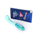 Biird Gii Glow Vibrator Mint beside a colorful pouch, perfect for pleasure on the go.