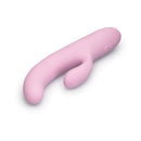 Le Wand Hither Rocking Rabbit Vibrator in soft pink color, showcasing its ergonomic design and dual-stimulation features.