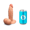 b-Vibe Slipskin Realistic Silicone Dildo 6 inch Girthy Mocha next to a blue can for scale