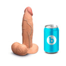 b-Vibe Slipskin Realistic Silicone Dildo 7 inch Girthy Mocha next to a can for size comparison.
