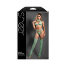 Fantasy Lingerie Heart Of Glass Lingerie Set Seaglass Green displayed on a model, showcasing a seductive three-piece ensemble.