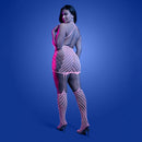 Fantasy Lingerie Glow-in-the-Dark Bodystocking Dress Queen showcased on model with pink glow effect.