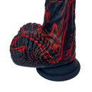 Adam & Eve The Bedrocker Thrusting Dildo with textured silicone in black and red.