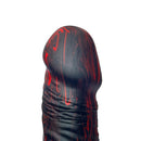Adam & Eve The Bedrocker Thrusting Dildo in black and red silicone with a realistic shape for deep stimulation.