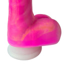 Adam & Eve The Squiggler Dual Density Gyrating Dildo in vibrant pink silicone with a sturdy base.