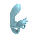 Adam & Eve Couples Butterfly Play Set Rabbit Vibrator in blue, featuring a G-spot tip and butterfly clitoral stimulator.
