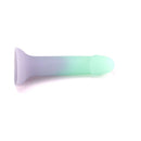 Adam & Eve Ombre Curve Liquid Silicone Dildo in ombré pastel colors with a tapered tip for comfortable use.