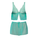 Magic Silk Caribbean Crush Cami & Short Set Aqua Glow L/XL featuring delicate mesh and lace in soft aqua color.