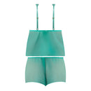 Magic Silk Caribbean Crush Cami & Short Set Aqua Glow L/XL in soft aqua color, featuring a sheer mesh cami and matching shorts.