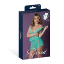 Magic Silk Caribbean Crush Cami & Short Set Aqua Glow L/XL displayed on a model with packaging.
