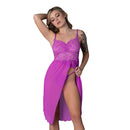 Magic Silk Butterfly Fantasies Gown & Thong Set Neon Purple showcasing a sheer gown with lace and playful butterfly details.