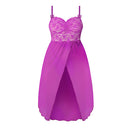 Magic Silk Butterfly Fantasies Gown & Thong Set Neon Purple featuring delicate lace and sheer mesh design.