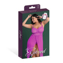 Magic Silk Butterfly Fantasies Queen Gown and Thong Set displayed in a vivid neon purple packaging.