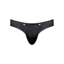 Male Power Oh Snap Snap Off Thong Black S/M showcased in black with tearaway design and heavy-duty snaps.