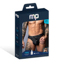 Male Power Oh Snap Snap Off Thong Black L/XL packaging featuring easy-access design and bold style.