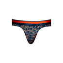 Male Power Soo Cumfy Men's Modal Thong Navy Orange S/M featuring soft modal fabric and a decorative marble print.