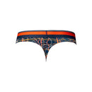 Male Power Soo Cumfy Men's Modal Thong Navy Orange S/M with marble print and contrast waistband.