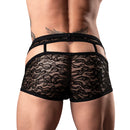 Male Power Lucifer Lace Cutout Short Black L showcasing a bold and stylish lace design with peek-a-boo cutouts.