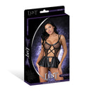Lust Fetish Double Crossed Anastasia Lingerie Set Black S/M displayed on model, showcasing bold and provocative design.