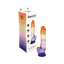 Adam & Eve Sunrise Dreams Realistic Dildo 8.5 Inch with ombré finish and box displaying product features.
