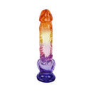 Adam & Eve Sunrise Dreams Realistic Dildo 8.5 Inch with ombré finish in orange, pink, and purple colors.