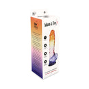Packaging for Adam & Eve Sunrise Dreams Realistic Dildo 8.5 Inch with ombré colors and key features highlighted.