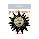Pastease Sunburst Sun & Moon Gold Glitter Nipple Pasties featuring a smiling sun and crescent moon design.