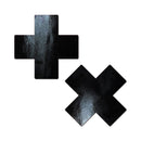 Pastease Plus X Faux Latex Vinyl Black Cross Pasties - sleek, glossy black cross design for bold styling.