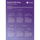 Snail GIZI Duo Couples Stimulator tips and poses guide for enhancing synchronized pleasure and intimacy.