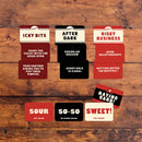 Image of cards from Spicy Pickles The adults-only Party Game featuring humorous and daring prompts.