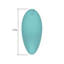 Spectrum Essentials Silicone Compact External Vibrator Blue shown with dimensions, perfect for targeted stimulation.