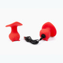 Cute Little Fuckers Morrie Mushroom Vibrator Red displayed with USB charging cord.