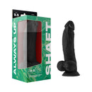 Shaft Model N 9.5 inch Liquid Silicone Dong with Balls Black in packaging with a realistic design.