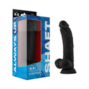 Shaft Model C 9.5 inch Liquid Silicone Dong with Balls Black in packaging, showcasing its realistic design.