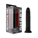 Shaft Model J 9.5 Inch Liquid Silicone Dong Black packaged and ready for use, showcasing its sleek design and suction cup base.