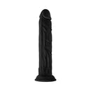 Shaft Model J 9.5 inch Liquid Silicone Dong Black with realistic texture and strong suction cup base.