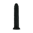 Shaft Model J 9.5 inch Liquid Silicone Dong Black showcasing lifelike texture and powerful suction base.