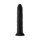 Shaft Model J 9.5 inch Liquid Silicone Dong Black showcasing its sleek design and powerful suction base.