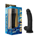 Shaft Vibrating Dildo Model C 9.5 inch Black in packaging showing realistic design and features.