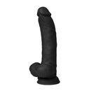 Shaft Vibrating Dildo Model C 9.5 inch Black, realistic silicone vibrator with suction base for intense pleasure.