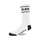 Prowler Red Slave Cotton Socks White featuring bold "SLAVE" print and black accents, perfect for making a playful statement.