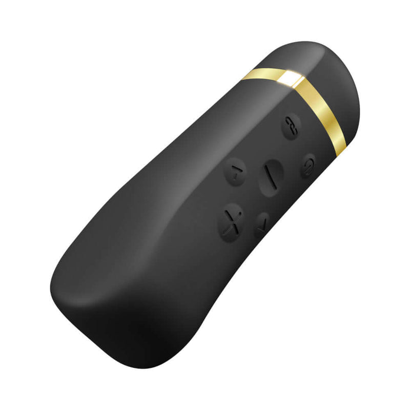 Handy The Oh Vibrator Black with gold accents featuring control buttons for sound-responsive vibrations.