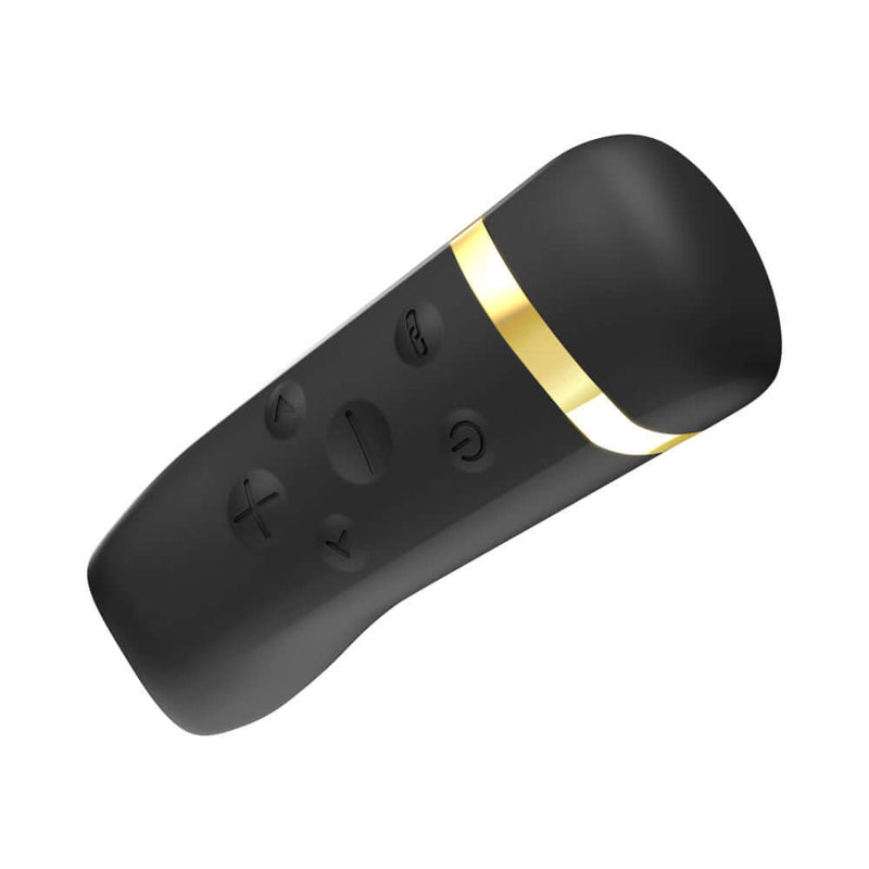 Handy The Oh Vibrator Black with gold accents and control buttons, a smart vibrator for sound-driven pleasure.