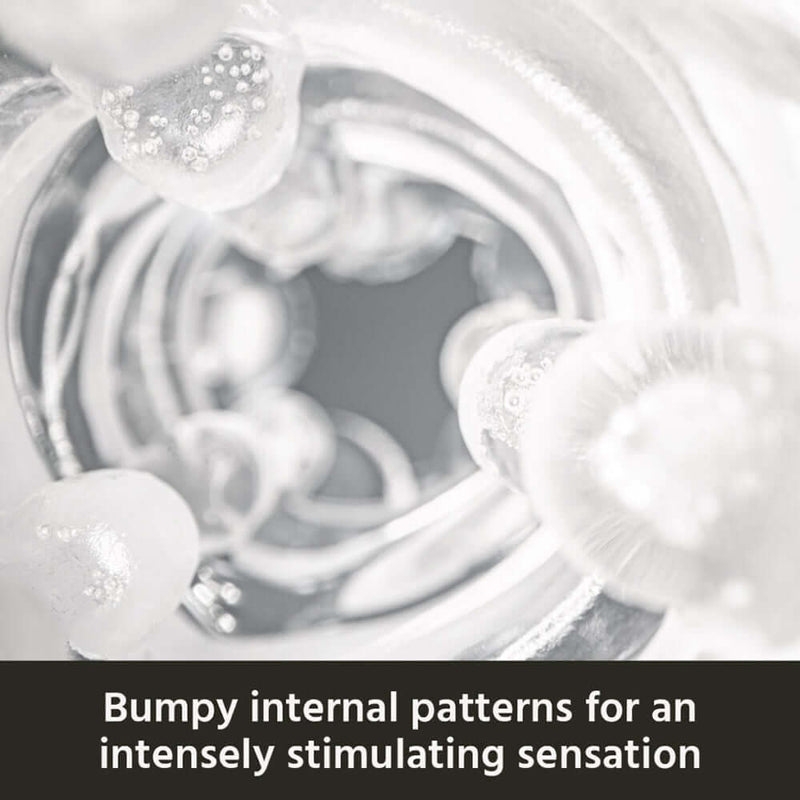 Bumpy internal patterns of The Handy Dream Collection Touch Sleeve for an intensely stimulating sensation.