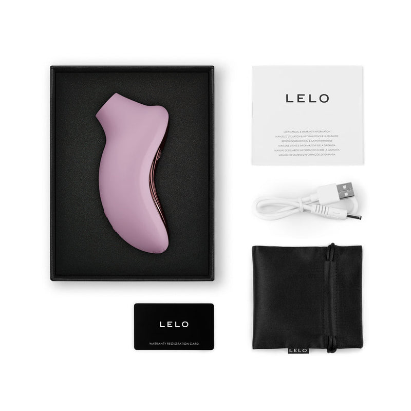 LELO SONA 3 Cruise Clitoral Stimulator Soft Pink displayed in packaging with accessories.