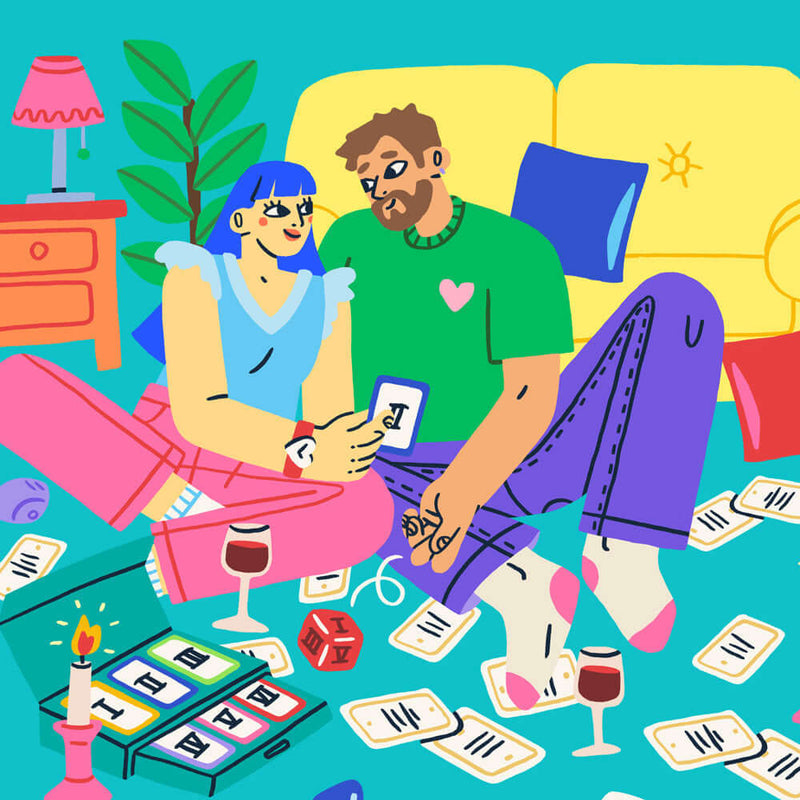 Couple enjoying the Biird x Jouissance Club Together Couples Card Game, fostering intimacy and connection.