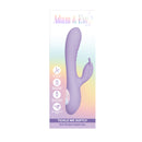 Adam & Eve Tickle Me Softly Soft Flexible Rabbit Vibe in purple silicone packaging with features listed.